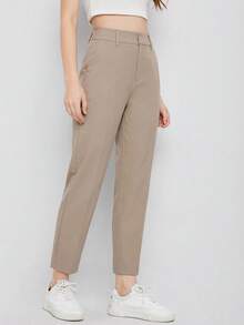 EURMUSE Women's Solid Color Simple Daily Suit Pants  - Beige - View 5