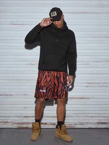 Modcrash Men's Sweatpants Set, Streetwear Vintage Print, Relaxed Fit, Spring Summer, Unisex - Red - View 8