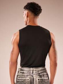 FeverCity Men's Solid Color Mesh Patchwork Sexy Bodysuit - Black - View 5