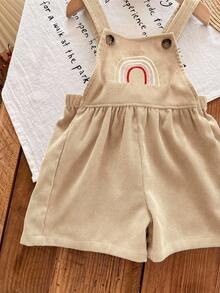SHEIN Newborn Baby Girl Cute Versatile Casual Green Rainbow Embroidered Jumpsuit - Camel - View 6