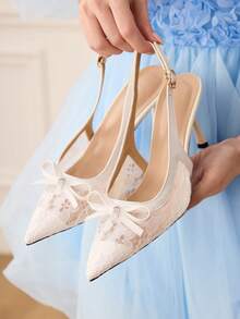 CUCCOO HITCHD Tacones altos de moda versátiles de uso diario con diseño de hebilla y punta puntiaguda para mujer - Blanco - Ver 1