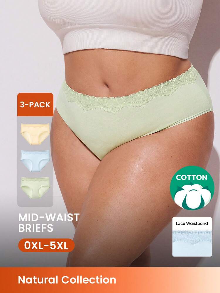 Plus 3-Pack Mid-Waist Briefs