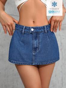 SHEIN Tall Minifalda vaquera casual súper corta para mujer - Azul lavado oscuro - Ver 8