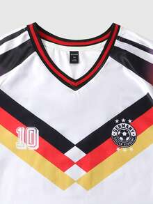 ROMWE MEN Men's Contrast Color V-Neck Short Sleeve Sports T-Shirt, Athletic Jersey - Black and White - View 2