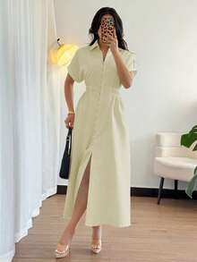 Rafferiza Women's Casual Shirt Dress With Button Front, Raglan Sleeves And Waist Cinching Design Casual Dresses For Women Spring Dresses For Women Button Down Dress For Women Dresses For Women Summer Cotton Dresses For Women - Khaki - View 5