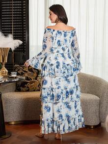 Modelyn 大码女士时尚露肩优雅收腰修身连衣裙 - 白色 - 查看 2