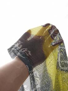 AXEPEAK 男士休闲撞色字母印花圆领短袖T恤，夏季 - 黑色 - 查看 7