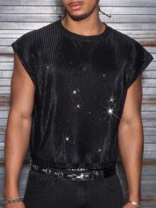 AXEPEAK Áo tank top nam cổ tròn, màu trơn, phối sequin, kiểu dáng thường ngày. - màu đen - Xem 4