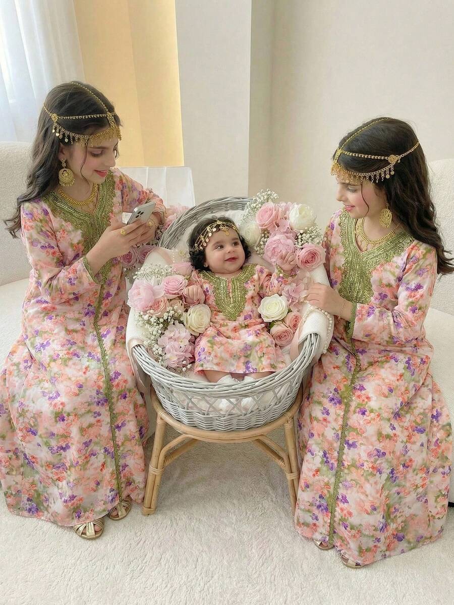 少女优雅碎花派对连衣裙 - 彩色 - 查看 1