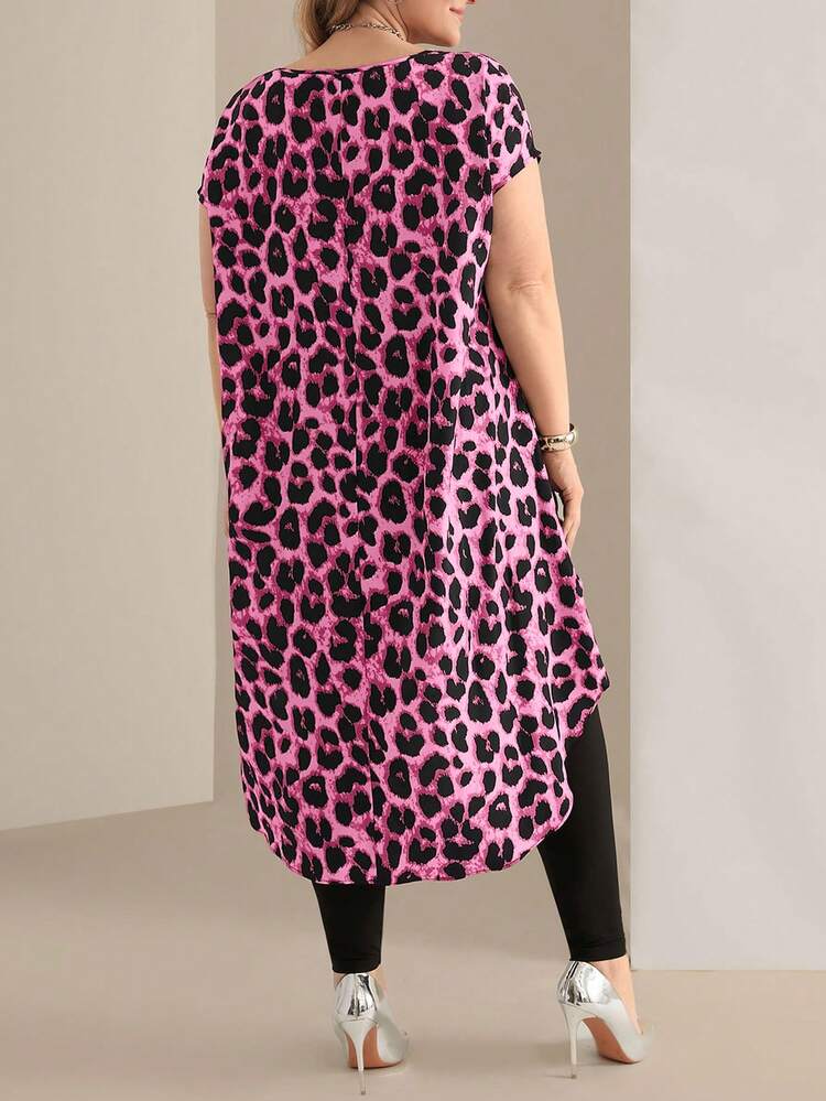 Plus Size Leopard Print Casual Chic Blouse, Suitable For Everyday Wear,Spring,Elegant, Going Out Top