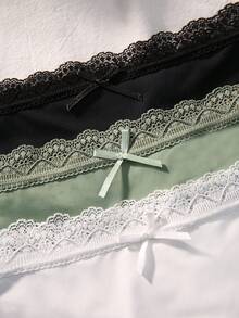 Lowkey Lull 3条装女士浪漫蕾丝边蝴蝶结装饰三角裤 - 彩色 - 查看 5
