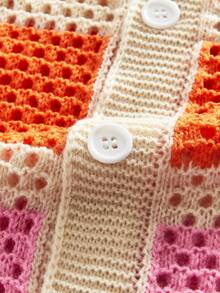 ROMWE MEN Men's Loose Dropped Shoulder Hollow Out Knit Shirt, Vacation Shirt - Multicolor - View 4