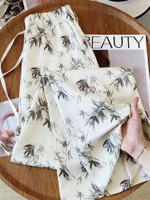 Breezaya Plus Size Women's Satin Printed Pants, Spring/Summer - Apricot - View 5