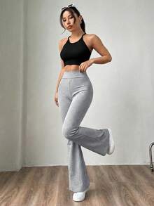 SHEIN EZwear 灰色针织女式修身喇叭裤 - 灰色 - 查看 3