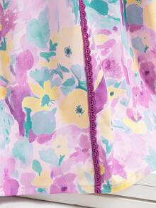 Tween Girls Elegant Floral Print Dress - Purple - View 5