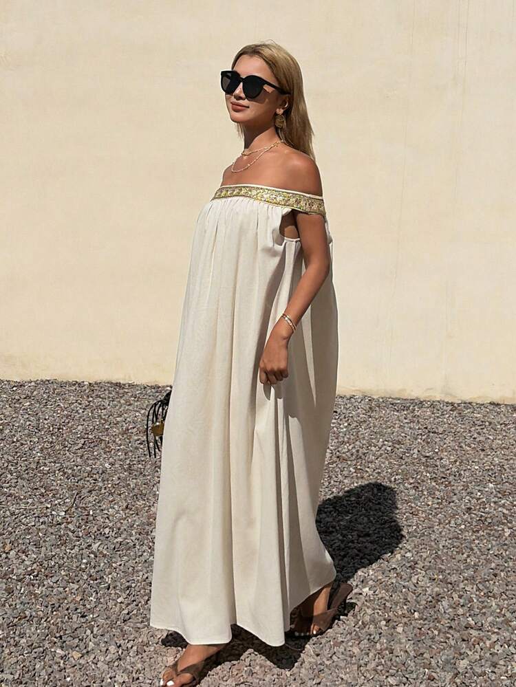 Women's Off Shoulder Floral Print Loose Casual Vacation Style Dress