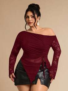 SHEIN BAE Áo lưới thắt nơ cỡ lớn dành cho nữ, thanh lịch cho các bữa tiệc mùa hè, thích hợp cho Ngày Valentine, sinh nhật. - Màu Đỏ Sâu - Xem 7