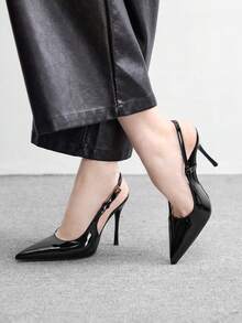 CUCCOO BIZCHIC Zapatos de tacón alto con decoración de tirante y lazo para mujer, color vino tinto, zapatos de primavera para vacaciones de primavera, Pascua y Navidad - PU negro - Ver 5