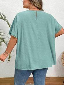 SHEIN CURVE+ 大码度假休闲纯色蝙蝠袖衬衫 夏季/乡村/海滩度假/沙滩装 - 薄荷藍 - 查看 2