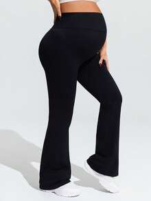 SHEIN Maternity High Waist Solid Color Flared Yoga Pants,Word Cup - Black - View 4