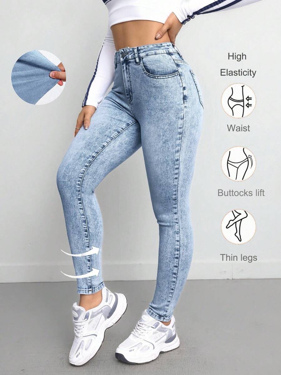 SHEIN Tall Women's Jeans Skinny Stretch Trousers Blue Tall Women's Jeans Joggers Women's Jeans Women Jeans Women's Jeans Women's Pants Blue Jeans Jeans Tall - Light Wash - View 1