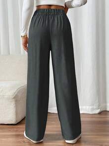SHEIN PETITE CURVE 大码女士双扣直筒优雅通勤裤 - 深灰色 - 查看 2