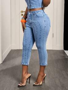 BamGleam Jeans de mezclilla casuales y de uso diario con bolsillos y botones para mujeres - Azul - Ver 3
