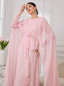 Al Najma French Design Ruffle Hem Flare Sleeve Women Dress - Pink - View 5