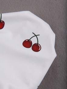 Lyxana Casual Everyday Commute Cute Cherry Print Fitted Cropped Women Tank Top Cherry Tank Top Cherry Print Top Sleeveless Tops For Women Cute Tank Top Women's Tank Top Cute Tops For Women Cherry Clothes Cherry Outfits For Women Latest Tops For Women New Arrivals - White - View 6