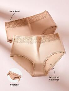 LUVLETTE Plus 2-Pack Airy High-Rise Cotton Basics Girly Women's Underwear Briefs Panty Set - Multicolor - View 3