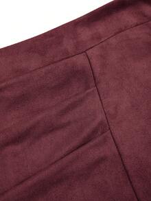 Sweetra Plus Size Vintage Suede Skirt, Elastic Waist Asymmetrical Hem A-Line Skirt, Autumn/Spring - Brown - View 6