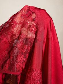 Plus Size Women Sexy Red Lace Patchwork Hollow Waist Ruffle Hem Nightgown - Burgundy - View 5