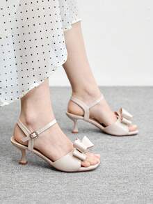 CUCCOO BIZCHIC Giày sandal cao gót thời trang, đa năng, thanh lịch với nơ trang trí dành cho nữ, thích hợp cho mùa hè. - Màu be - Xem 4