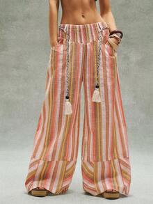 Bohemela 女士休闲宽松条纹阔腿裤 - 彩色 - 查看 7