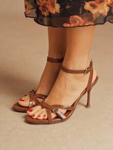 Rosivie Women Shoes Spring And Summer New Round Toe Stiletto Romantic Elegance Elegant Simple Women's High Heel Sandals Slingbacks Dress Shoes Dating Afternoon Tea Party Valentine's Day Elegant Wear Summer Shoes - Brown - View 2