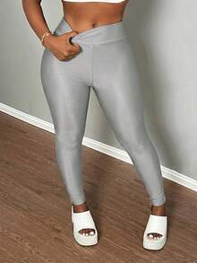 Slaydiva Minimalist Basic Casual Outdoor Halter Backless Mock Neck Zipper Knit Ribbed Women's Jumpsuit - A - Light Grey - View 8