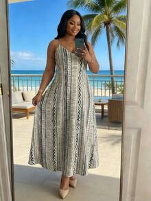 SHEIN Lady CURVE Vestido casual holgado con tirantes y estampado geométrico para mujer de talla grande - Multicolor - Ver 2