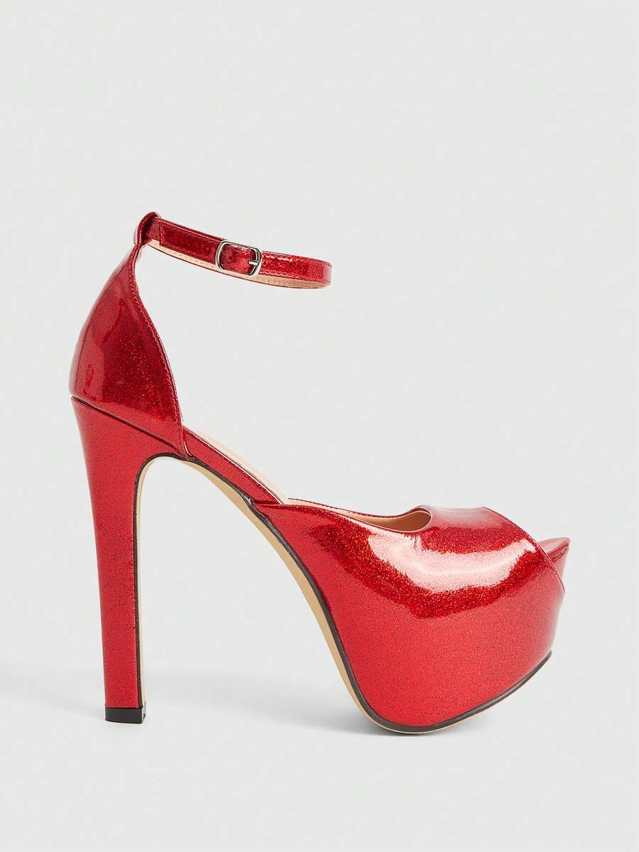 CUCCOO LuxiPop Women's Thick Sole Buckle Design Glamorous Fashion High Heel Party Sandals - Red - View 1