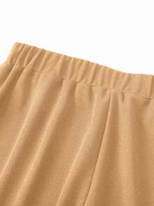 SHEIN Unity Women's Minimalist Casual Commuter Solid Color Wide Leg Pants - Khaki - View 7