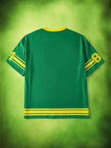 TEENAGE MUTANT NINJA TURTLES | SHEIN Men's Casual Loose Knit Colorblock Sports Style Graphic V-Neck Short Sleeve T-Shirt - Green - View 2