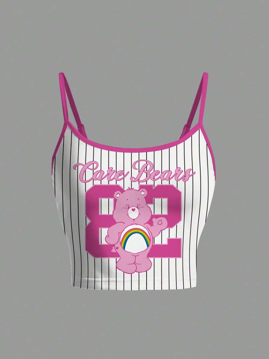 SHEIN X Care Bears Women's Colorblock Trim Spaghetti Strap Cute Cartoon Pattern Full-Width Camisole, - White - View 1