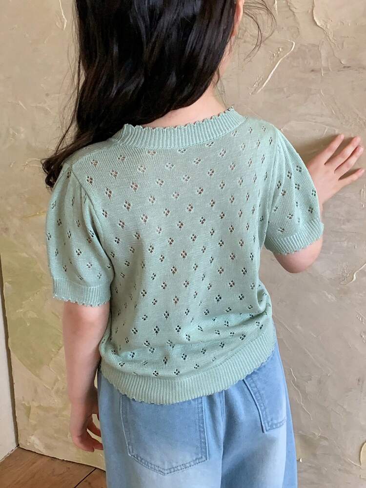 Young Girls Round Neck Short Sleeve Sweater, Fall Clothes