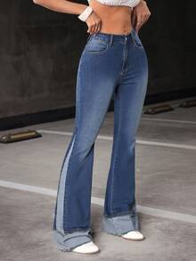 Jeanoix Women's Y2K Casual Fashion Street Daily Commute Flare Jeans - Dark Wash - View 3