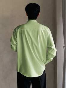 DAZY Men's Solid Color Single-Breasted Casual/Business Shirt, Spring/Autumn - Mint Green - View 2