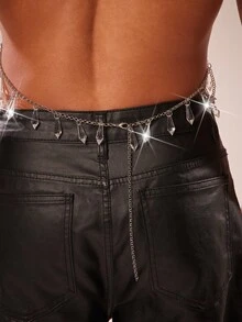 FeverCity 男士时尚性感无袖露背镂空亮链吊带背心 - 銀色 - 查看 4