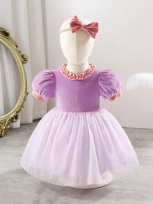Glamorique Kids 女童连衣裙，婴儿生日服装，蝴蝶结，天鹅绒，优雅丝绸 - 紫色 - 查看 9