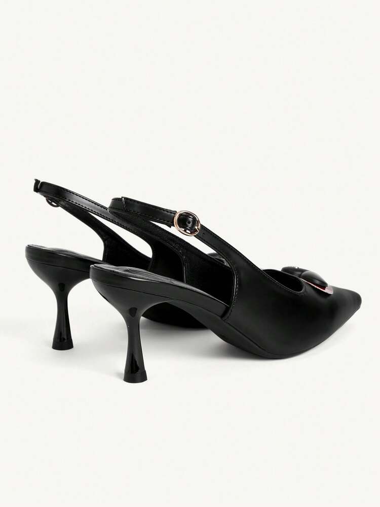 CUCCOO CHICEST Women's Pointed Toe Metal Heart Decor Buckle Design Fashion High Heels Valentine's Day Elegant Shoes