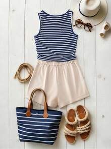 Franclia Bộ đồ nữ thường ngày kẻ sọc gồm áo tank top và quần short (2 món) - Nhiều màu - Xem 2