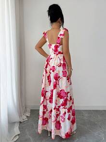 Elenzga Đầm nghỉ mát thanh lịch thắt nơ in hoa, thích hợp cho mùa xuân/hè. - Nhiều màu - Xem 2