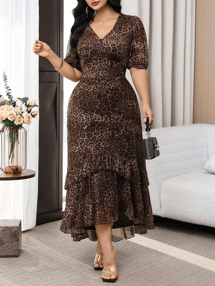 Modelyn Đầm xếp ly họa tiết da báo thời trang cỡ lớn, thích hợp cho mùa hè. - Nhiều màu - Xem 1